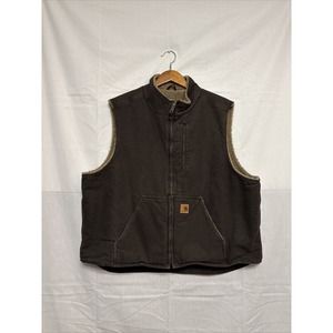 Carhartt V33 DKB Brown Sherpa Lined Canvas Vest Workwear Size xxl